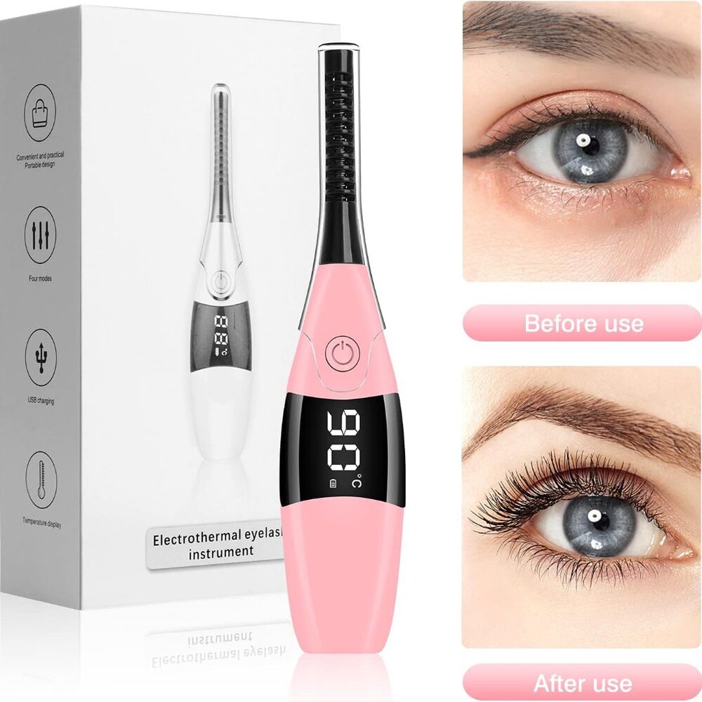 Heated Eyelash Curler, Electric Eyelash Curler with Eye Massager USB
